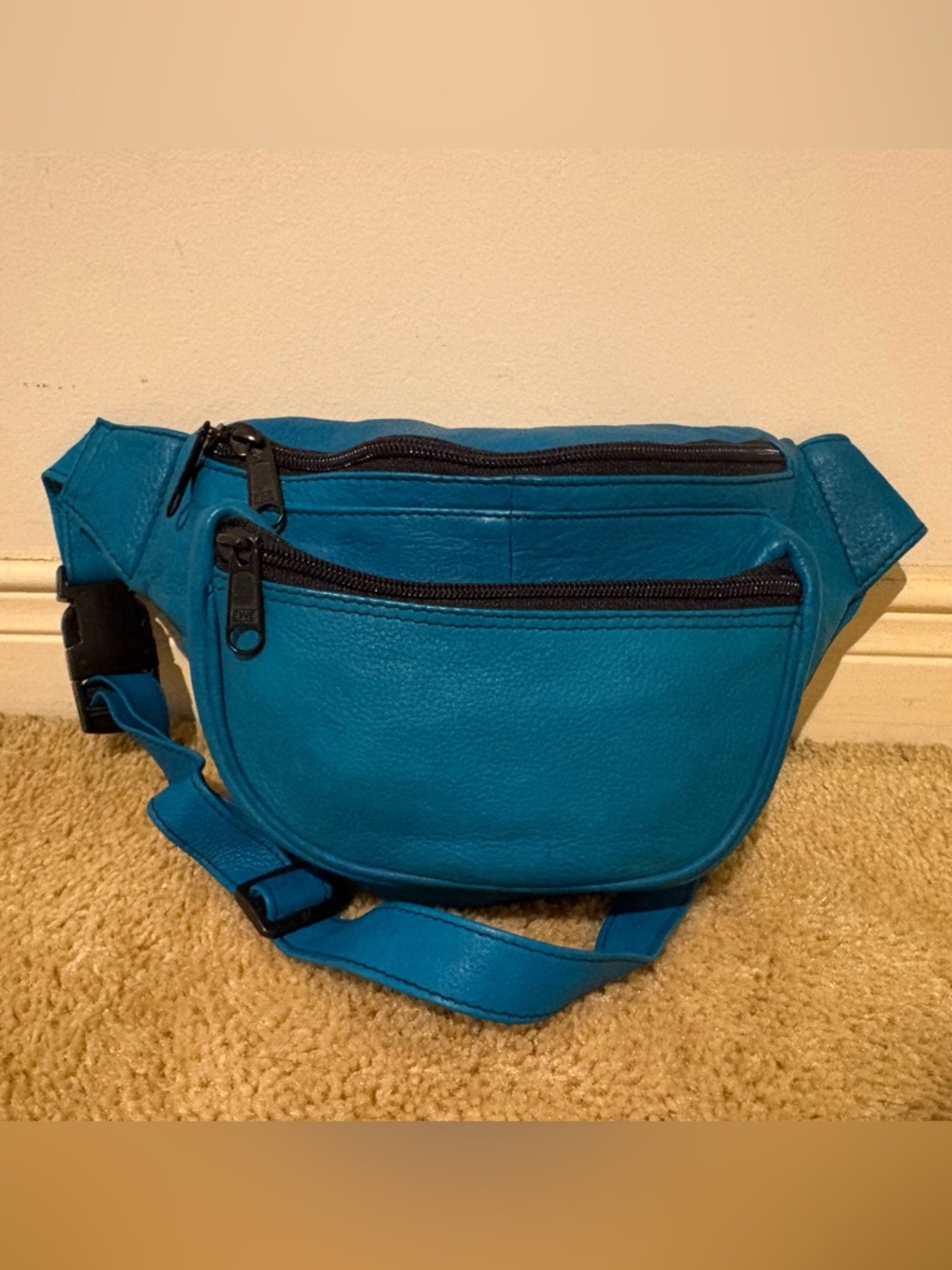 Turquoise Blue / Teal Leather Fanny Pack Waist Bag